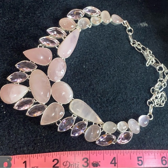 Exquisite Pink Quartz + Pink Topaz Artisan Handcrafted statement Necklace - Picture 5 of 17